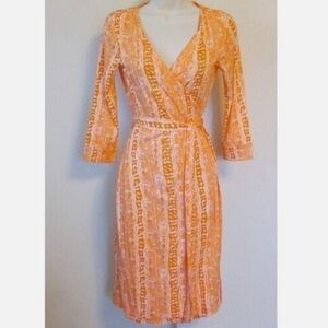 DVF Diane von Furstenberg Orange White Snake Print Wrap Dress
